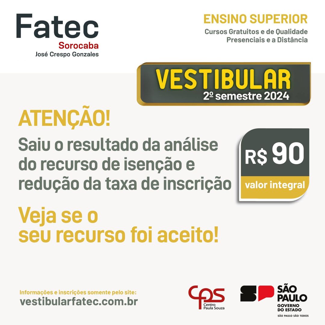 Vestibular Fatecs Sp Est Dispon Vel O Resultado Definitivo Da