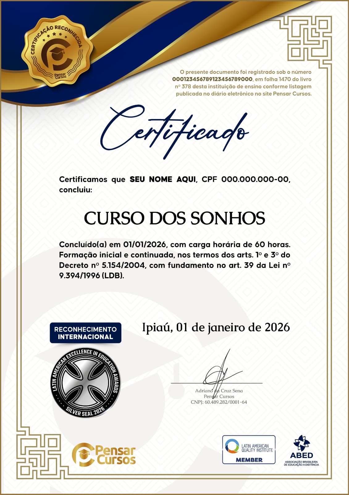 Frente do Certificado