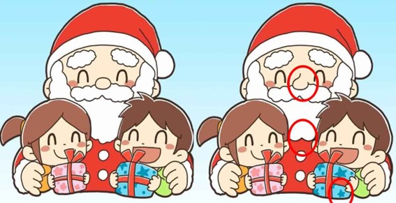 Teste de atenção: encontre 3 diferenças em menos de 30 segundos na imagem do papai Noel!