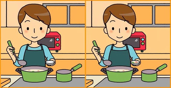 Jogo dos 3 erros: Encontre as diferenças entre as imagens do menino cozinhando