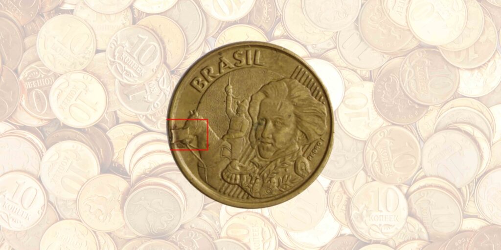 moeda de 10 centavos com cunho quebrado moeda de 10 centavos com cunho quebrado