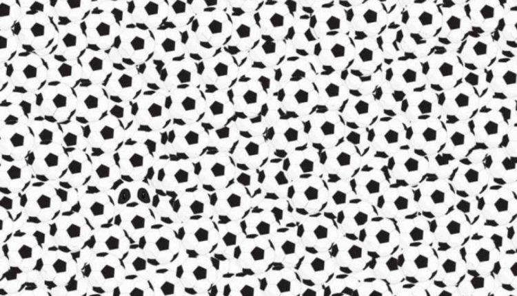 Encontre o panda entre as bolas de futebol.