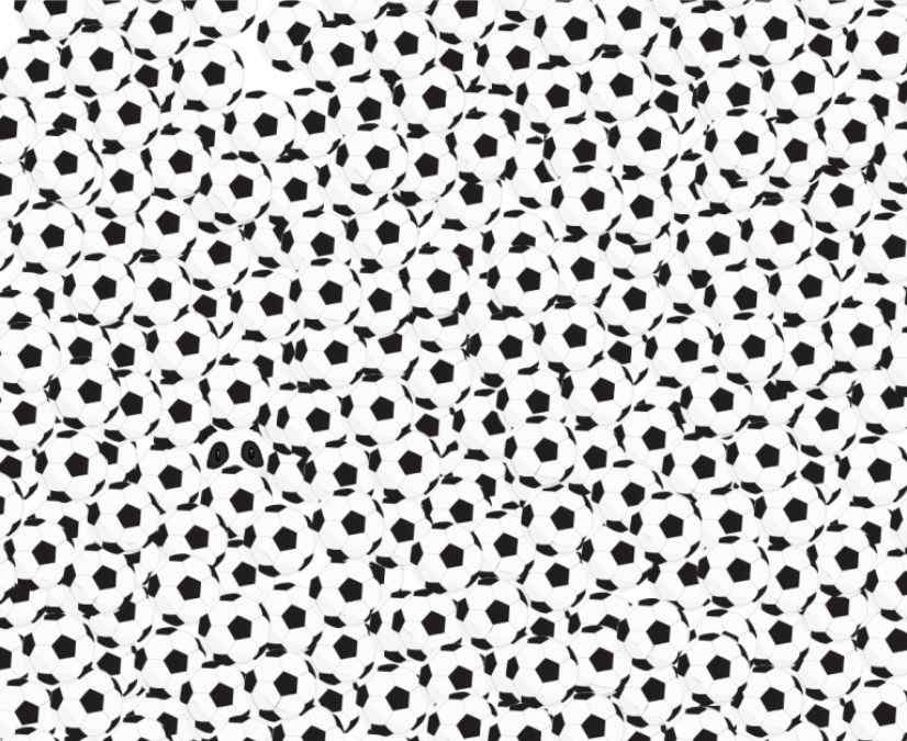Encontre o panda entre as bolas de futebol.