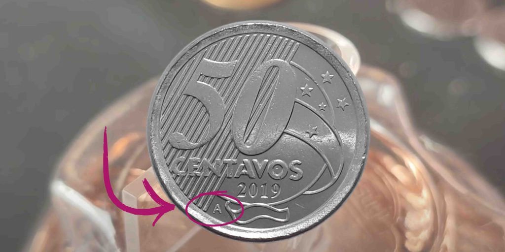 Moeda de 50 centavos com a letra A