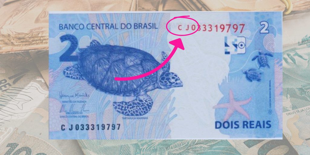 cédula de dois reais "CJ"