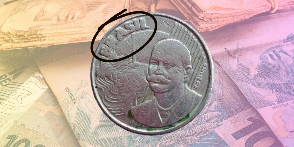 Moeda de 50 Centavos de 1998 com Erro de "Brasil Duplicado"