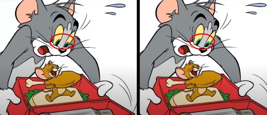 Resposta de onde está a diferença na imagem do Tom e Jerry.