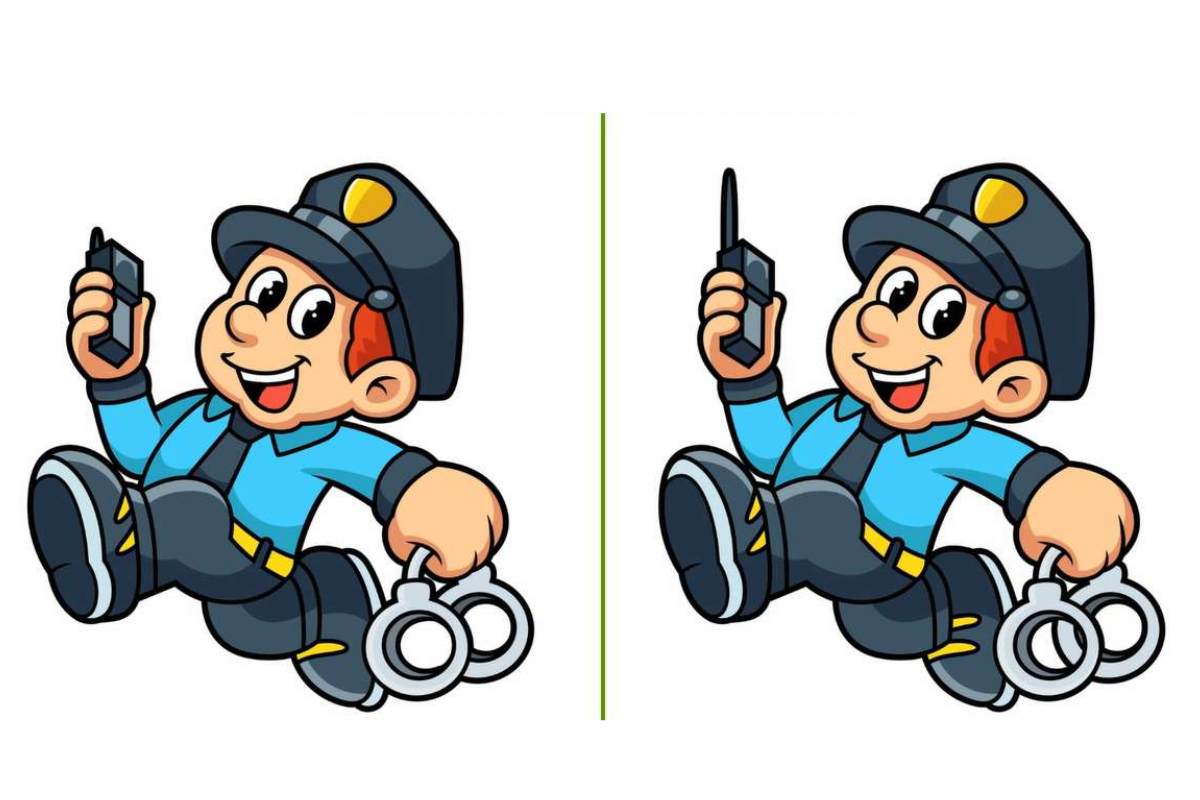 Encontre as três diferenças na imagem do policial.