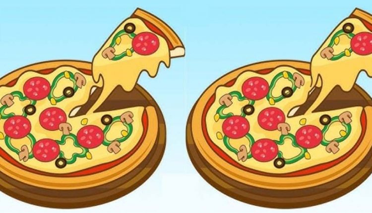 Encontre três diferenças na imagem da pizza.