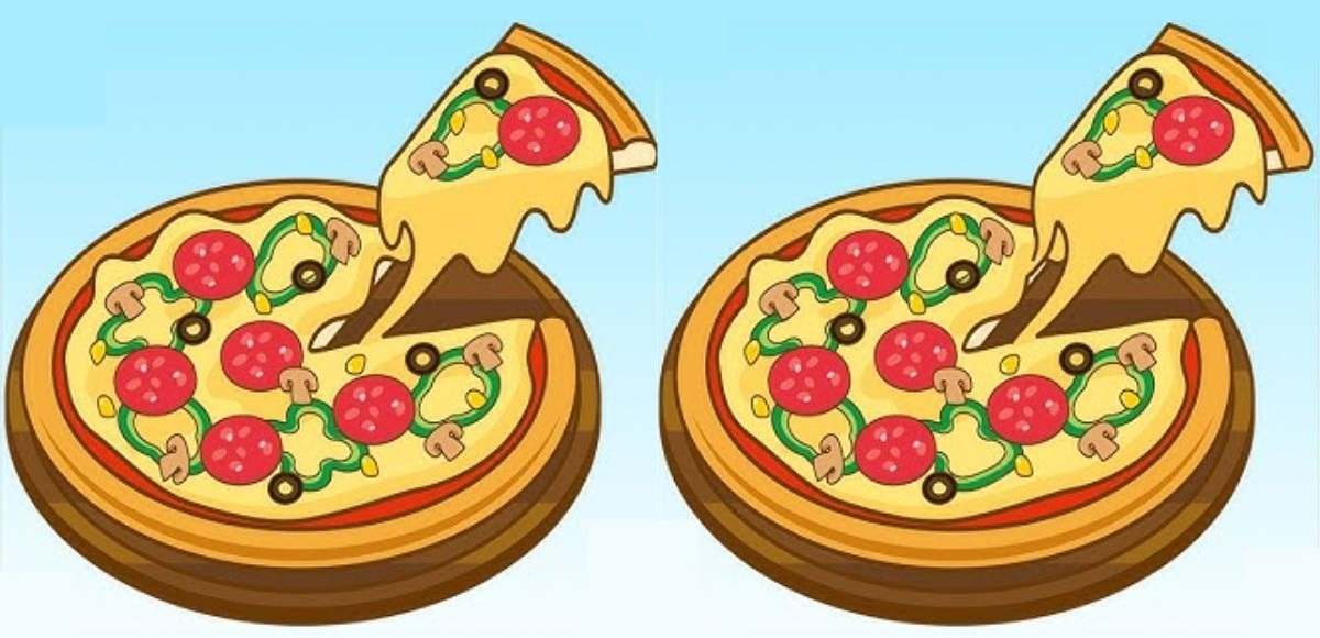 Encontre três diferenças na imagem da pizza.