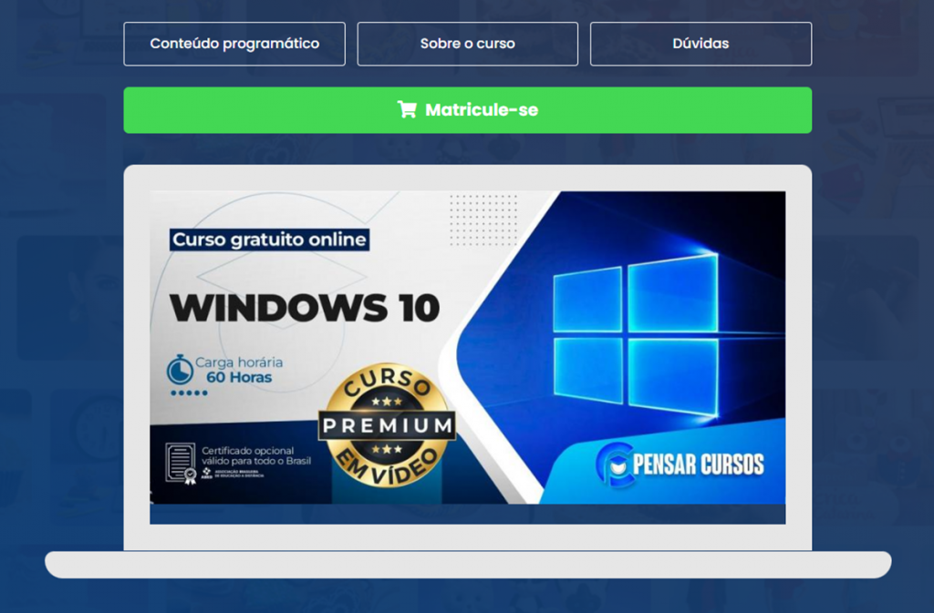 O Curso Online Windows 10 Gratuito foi desenvolvido para ensinar de forma prática e objetiva os principais recursos do sistema operacional Windows 10.