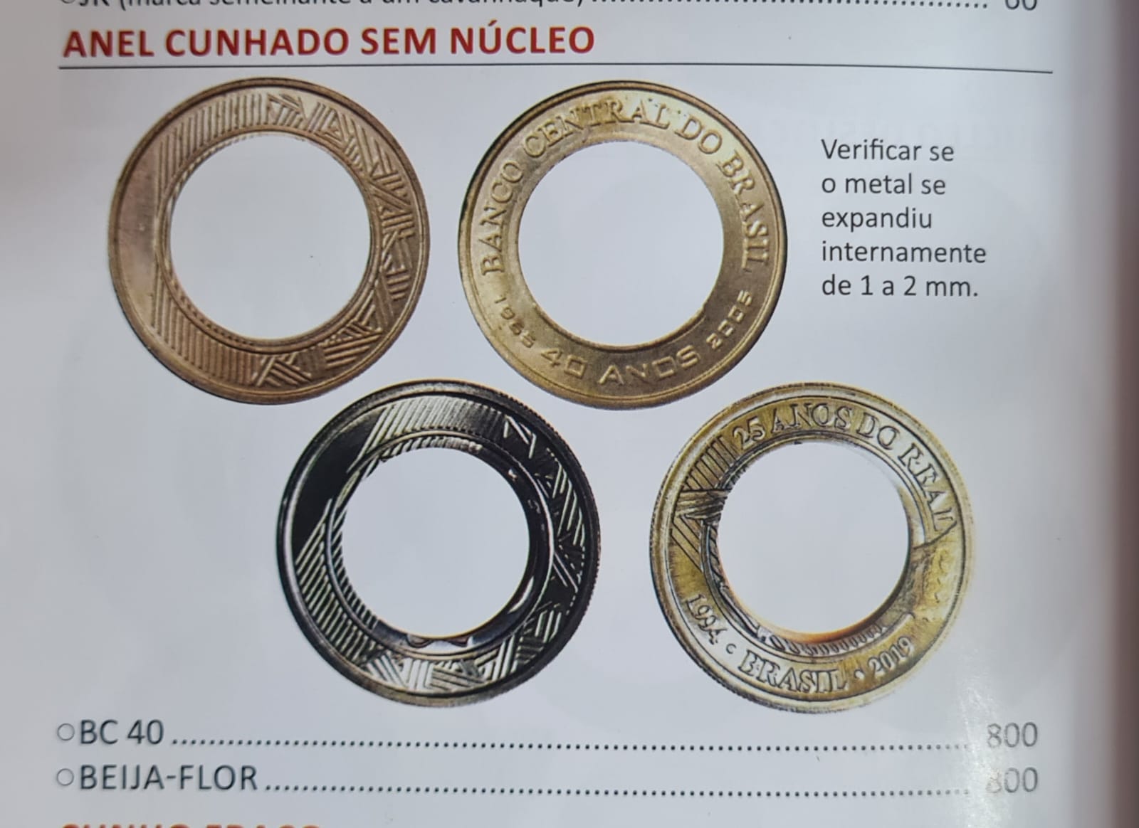 Moedas de 1 real com anel cunhado sem núcleo