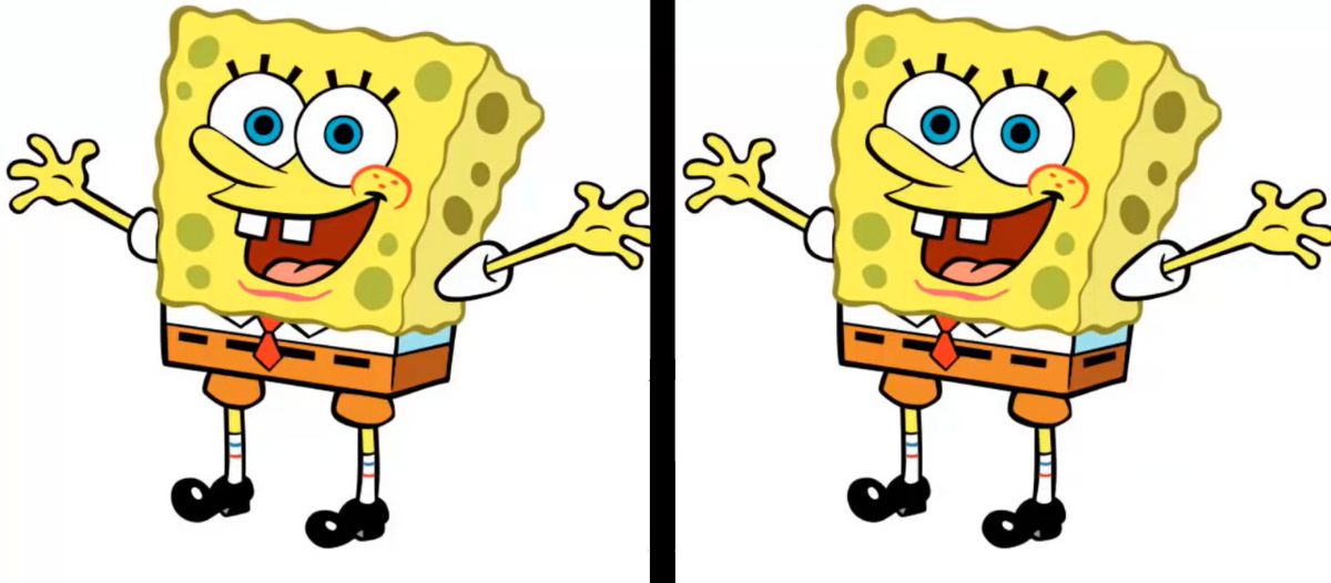 Encontre a diferença na imagem do Bob esponja neste desafio. Fonte: YouTube (Enigmas do Rei Serra).