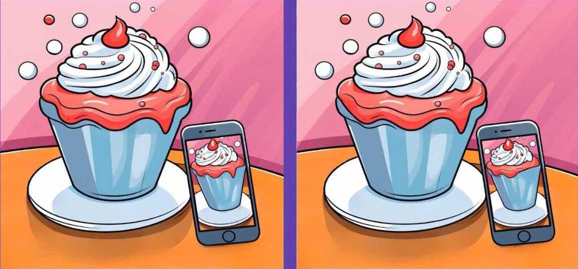 Encontre 3 diferenças entre as imagens dos cupcakes em 15 segundos!