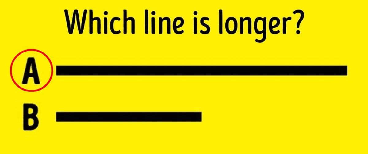 Teste de QI - resposta de qual linha é mais longa. Fonte: Jagran Josh.