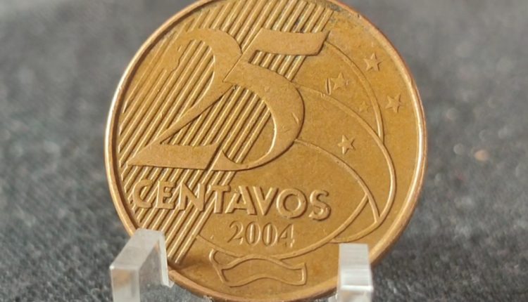 Moeda 25 centavos reverso invertido