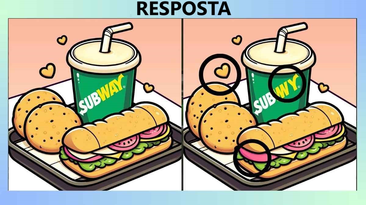 Desafio Visual: encontre 3 diferenças no lanche Subway