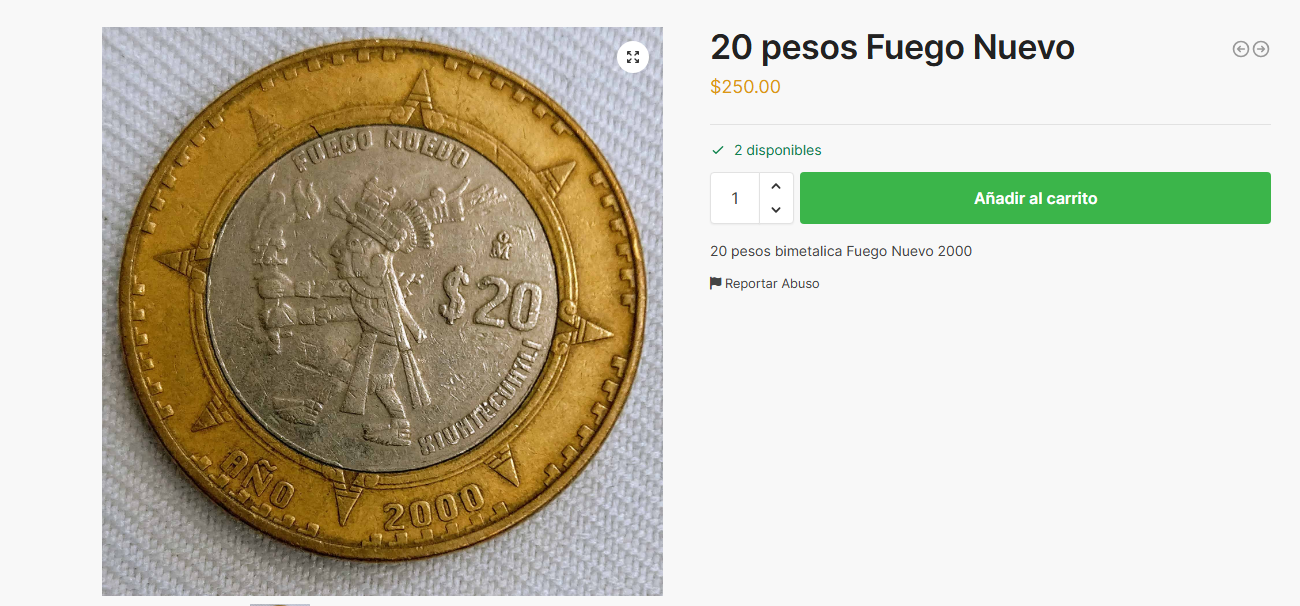 Valor da Moeda de 20 pesos Fuego Nuevo