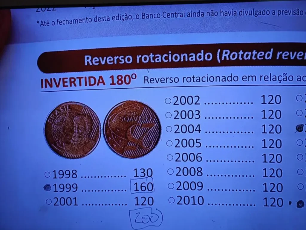 Valor da moeda centavos reverso invertido