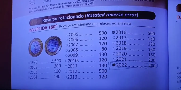 Valores de moedas de real com reverso invertido;