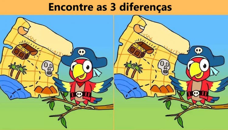 Raciocínio Lógico: descubra 3 diferenças entre as imagens do papagaio pirata