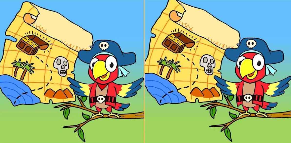 Raciocínio Lógico: descubra 3 diferenças entre as imagens do papagaio pirata