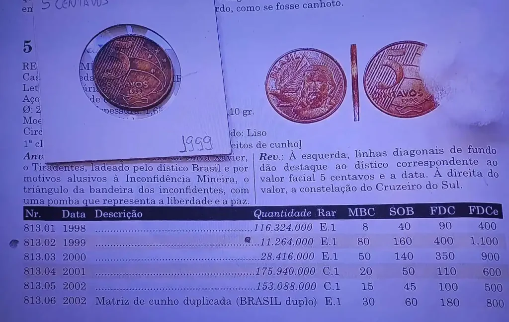 Cinco moedas de 5 centavos valiosas