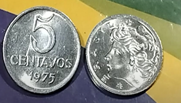 Moeda 5 centavos do cruzeiro de 1975