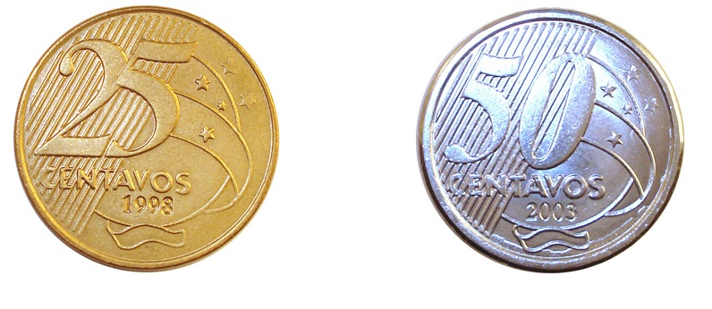 Moedas de 25 e 50 centavos