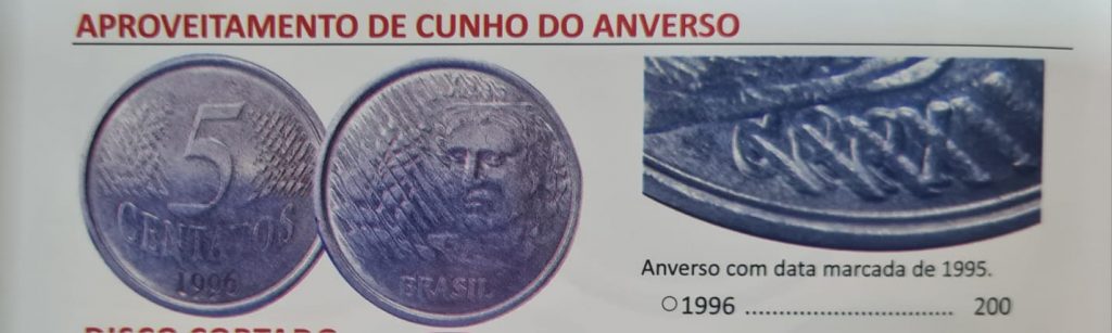 Valor da moeda de 5 centavos 1996 com anverso com data marcada de 1995