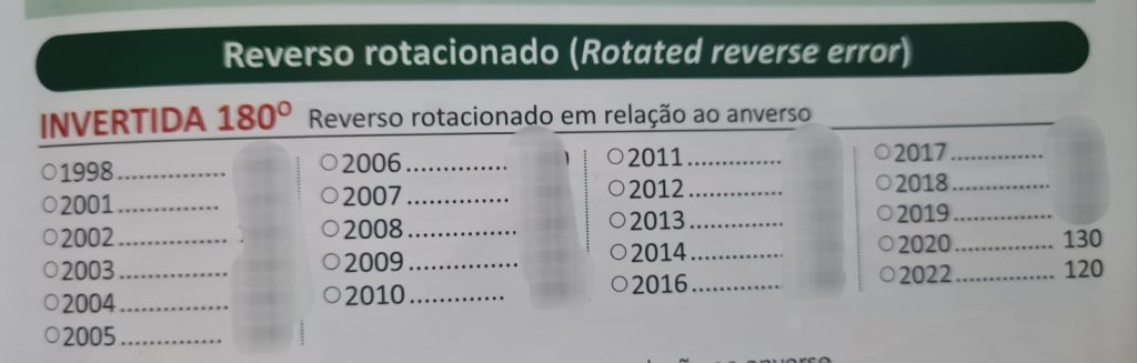 Moedas de 10 centavos com reverso invertido