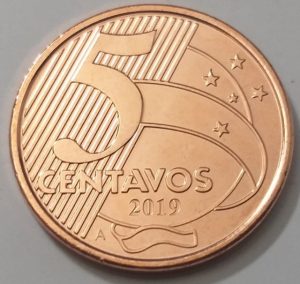  Moeda de 5 centavos de 2019 com a letra A, parte da série comemorativa.