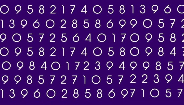 Teste de QI encontre número 712 em uma grade numérica em fundo roxo