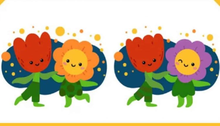 Teste de QI de encontrar diferenças entre duas imagens de flores sorridentes